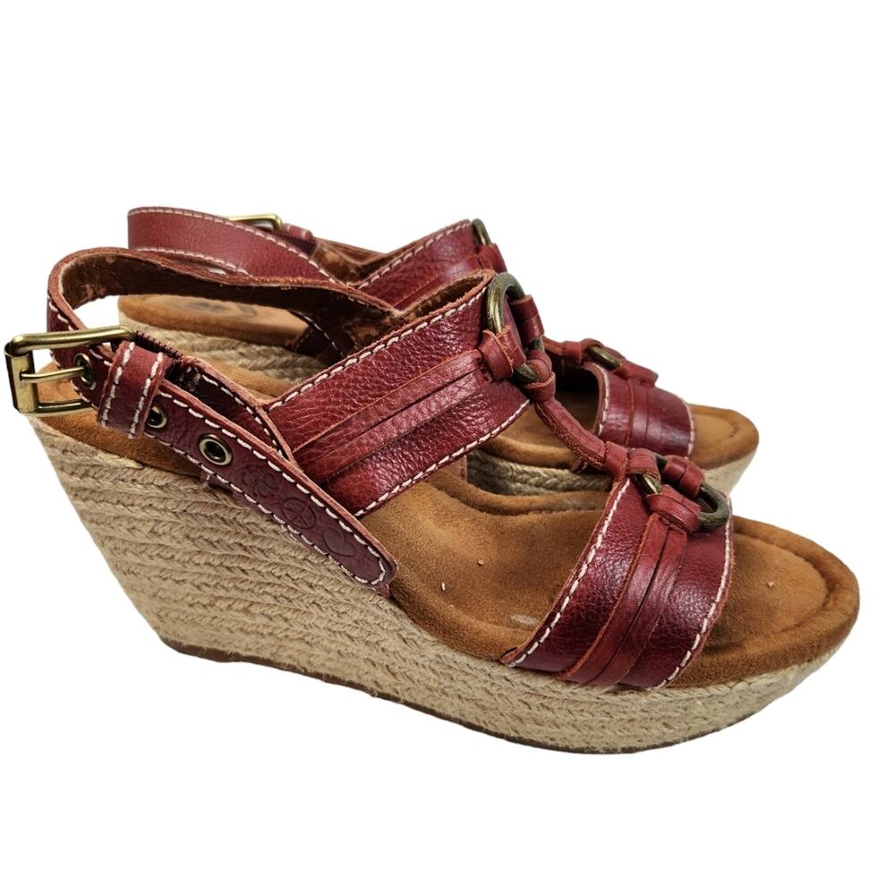 Lucky Brand Wedge Sandal Sz 7.5 Femi Sandal Red Leather Platform - Picture 6 of 13